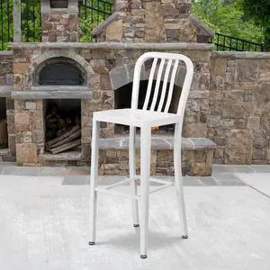 Flash Furniture Commercial Grade 30" High White Metal Indoor-Outdoor Barstool with Vertical Slat Back 2 Pack (2CH6120030WH)