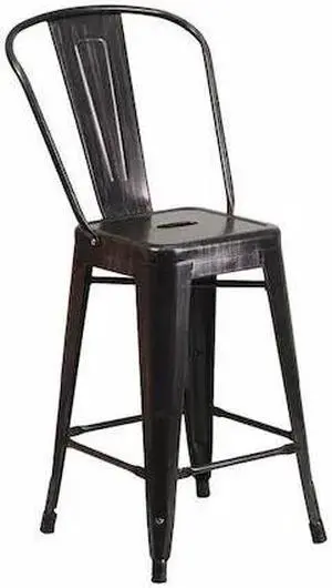 Commercial Grade 24" High Black-Antique Gold Metal Indoor-Outdoor Counter Height Stool with Removable Back