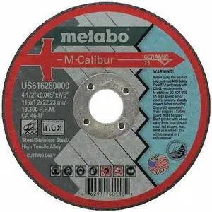 METABO US616280000 Abrasive Cut-Off Wheel, Type 1, 4 1/2 in Dia, 0.045 in