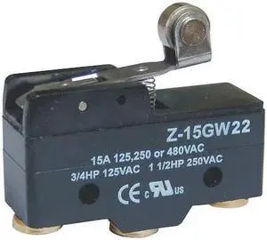 ZORO SELECT 5JEE4 Snap Action Switch, Hinge Roller, Lever Actuator, SPDT, 15 A