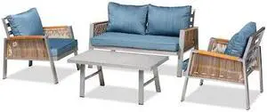 BAXTON STUDIO 183-11756-Zoro Nicholson Modern Blue Fabric and Grey Metal with