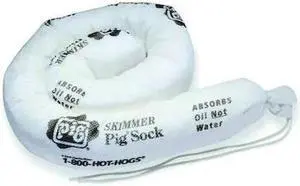 PIG 104PS Sorbent Sock, 10 gal, 3 in x 48 in, Oil, White, 10 PK
