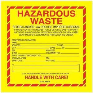 TAPE LOGIC DL7520 Tape Logic® Labels, "Hazardous Waste - New Jersey", 6" x 6",