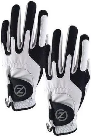 ZERO FRICTION GL00112 Men's Synthetic Performance Golf Glove, White & White,PK2