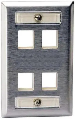 HUBBELL PREMISE WIRING SSFL14 Plate,4 Ports,Gray