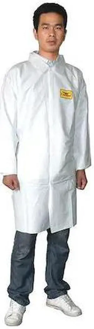 CONDOR 30C588 Condor Disposable Lab Coat, Microporous Film Laminate, Snaps