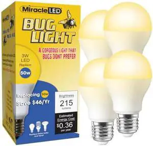 MIRACLE LED 602178 3W Low Profile LED Bug Light Amber Glow Replace 50W, PK4