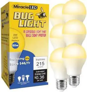 MIRACLE LED 602179 3W Low Profile LED Bug Light Amber Glow Replace 50W, PK6
