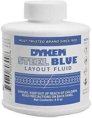 DYKEM 80300 Layout Fluid, Steel Blue, 4 fl oz, Brush Cap Bottle, Blue