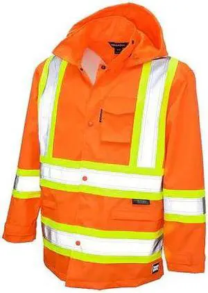 TOUGH DUCK S37221 Rain Jacket with Hood,Hi-Vis Orng,3XL