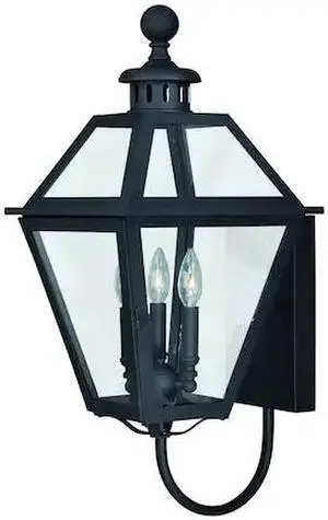 VAXCEL T0080 Nottingham 3 Light Black Empire Outdoor Wall Lantern Clear Glass