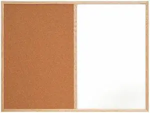 PARTNERS BRAND BCWC4836 Combination Dry Erase/Cork Board, 4' x 3', Brown/White,
