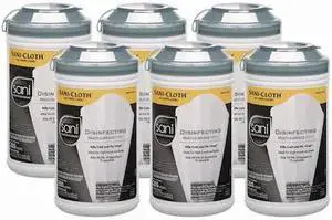 SANI PROFESSIONAL P22884 Disinfecting Wipes, 7-1/2 x 5-3/8", 6 Pack, 200 Wipes