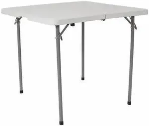 2.79-Foot Square Bi-Fold Granite White Plastic Folding Table with Carrying Handle