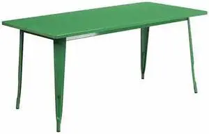 Commercial Grade 31.5" x 63" Rectangular Green Metal Indoor-Outdoor Table