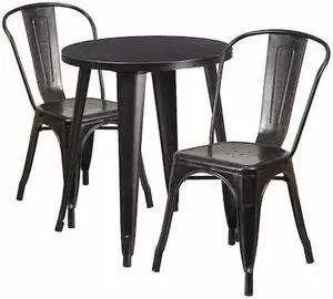 Flash Furniture Napoleon Indoor-Outdoor 24" Round Table Set with 2 Cafe Chairs Black-Antique Gold (CH518TH218CBQ)
