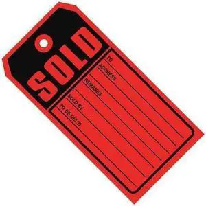 PARTNERS BRAND G2530 "Sold Tags", 13 Point Card Stock, 4 3/4" x 2 3/8",