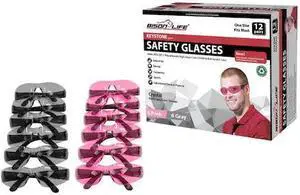 BISON LIFE BL-KSSG1-CLBT-PGY-12 Keystone, Safety Glasses, Anti-Scratch, Pink &