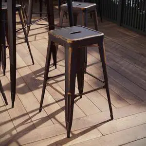 Commercial Grade 30" High Backless Distressed Copper Metal Indoor-Outdoor Barstool