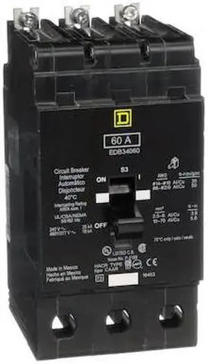 SQUARE D EDB34060 60 A Bolt On Standard Miniature Circuit Breaker , 277/480V AC
