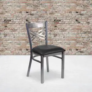 FLASH FURNITURE 2-XU-6FOB-CLR-BLKV-GG Clear Coated ''X'' Back Metal Restaurant
