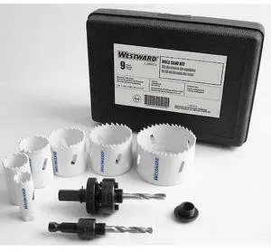 WESTWARD 29VX13 Hole Saw Electricians Kit, 9 pcs.