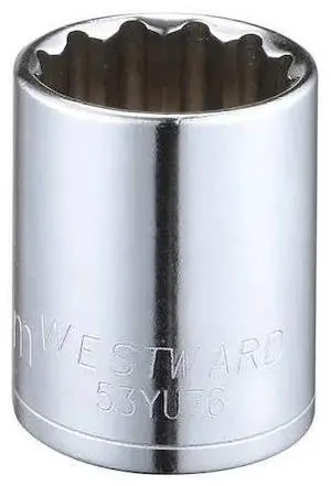 WESTWARD 53YU76 1/2" Drive, Metric Socket, 25mm Socket Sz, 12 Pts