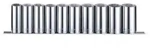 WESTWARD 53PN72 1/2" Drive Socket Set, Metric, 10pcs