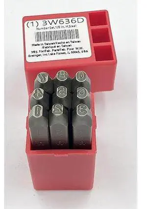 ZORO SELECT 3W636 Number Set,1/8 In. H,Steel