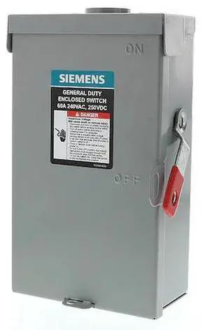 SIEMENS GF222NRA Fusible Safety Switch, General Duty, 240V AC, 2PST, 60 A, NEMA