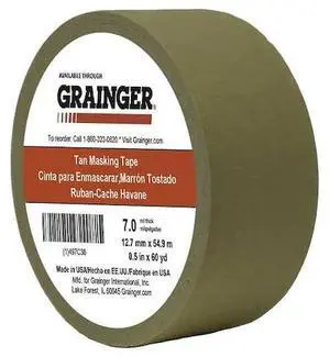 ZORO SELECT TC450-0.5" X 60YD Masking Tape, 1/2 in W x 60 yd L, 7 mil Thick,