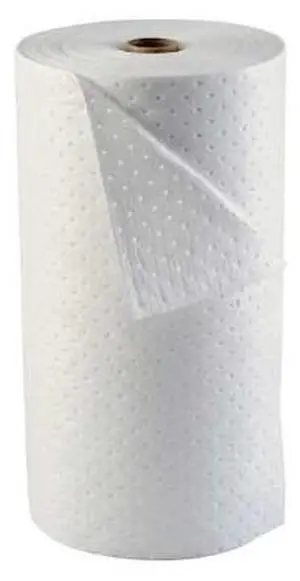 BRADY OP350-200P Sorbent Roll, 38 gal, 30 in x 200 ft, Oil, White, Polypropylene