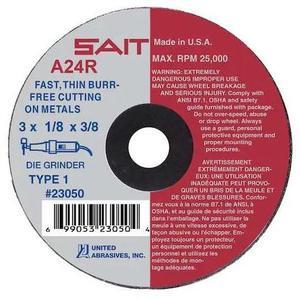 UNITED ABRASIVES-SAIT 23060 CutOff Wheel,A24R,3"x.125"x3/8",20372rpm