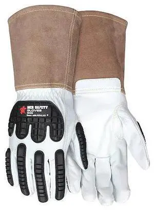 MCR SAFETY 48406XL Leather Drivers Gloves, Gauntlet, White / White/Brown, XL,