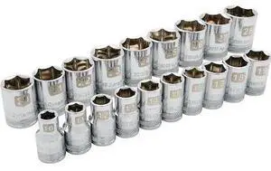 DYNAMIC D018004 Tools 1/2" Drive 19 Piece 6 Point Std, Metric Socket Set, 10mm