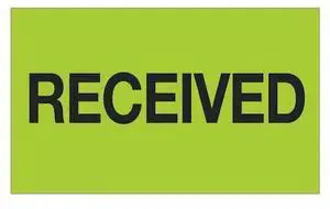 TAPE LOGIC DL1223 Tape Logic® Labels, "Received", 3" x 5", Fluorescent Green,