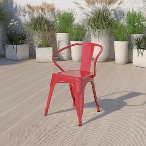 FLASH FURNITURE 4-CH-31270-RED-GG Red Metal Indoor-Outdoor Chair with Arms