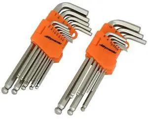 DYNAMIC D043212 22Pcs SAE & Metric Ball End Long Hex Key Set, 3/64"-3/8" &