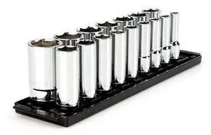TEKTON SHD92005 1/2 Inch Drive Deep 6-Point Socket Set with Rails, 16-Piece