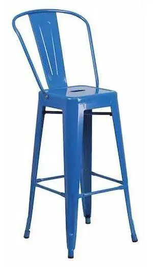 Commercial Grade 30" High Blue Metal Indoor-Outdoor Barstool with Removable Back