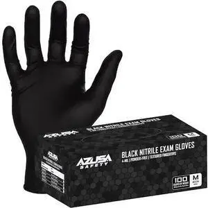 AZUSA SAFETY ND4020 4-mil Powder-Free Black Nitrile Exam Gloves, Textured