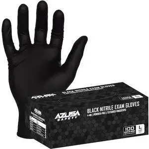 AZUSA SAFETY ND4020 4-mil Powder-Free Black Nitrile Exam Gloves, Textured