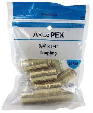 APOLLO APXC3410PK 3/4 in. Brass PEX Barb Coupling (10-Pack), 10PK