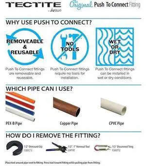 APOLLO FSBDVO1238C 1/2 in. Brass Push-To-Connect x 3/8 in. O.D. Comp. Dual