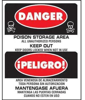 HY-KO A03074 Danger Poison Storage Area Bilingual Sign 14.5" x 18.5", 5PK