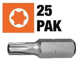 CENTURY DRILL & TOOL 69425 Star Insert Scrwdriving Bit,T25,1in,25Pk