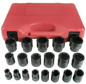 K-TOOL INTERNATIONAL KTI-33101 SAE Shrt Impct Socket Set,1/2"Dr,19 pcs.