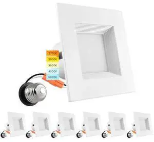 LUXRITE LR23784-6PK 4 Inch Square LED Recessed Can Lights 5 CCT Selectable