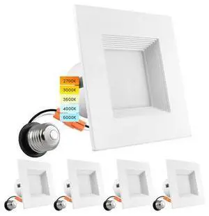 LUXRITE LR23784-4PK 4 Inch Square LED Recessed Can Lights 5 CCT Selectable