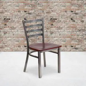 FLASH FURNITURE 2-XU-DG694BLAD-CLR-MAHW-GG Clear Ladder Chair-Mah Seat,PK2